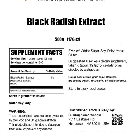 BulkSupplements Black Radish Extract Powder | Spanish Black Radish - Vegan & Gluten Free, 1g Serving, 500g