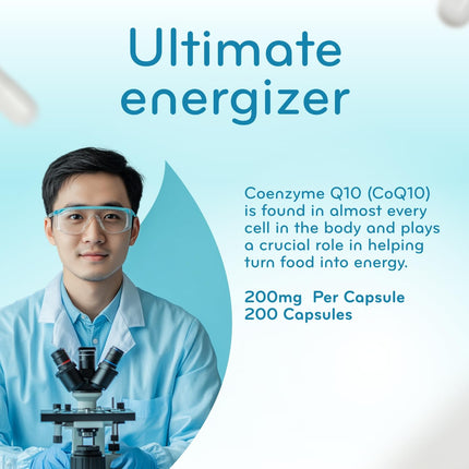 Quick Absorption CoQ10 200mg - Coenzyme Q10 200mg Potent Antioxidant for Heart Energy and Aging Support - High Stability CoQ10 Ubiquinone Capsules - Made in a cGMP US Lab (200 Servings)