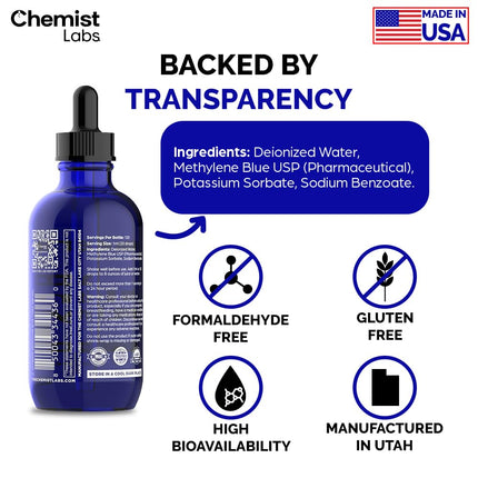 Chemist Labs 1% Methylene Blue Drops – Pharmaceutical Grade, USP, 4oz, USA