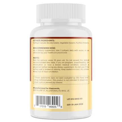 Itharoventis Cholesterol Supplements with Plant Sterols, Niacin, Red Yeast Rice, Bergamot, Omega-3 & Garlic – Advanced Absorption Formula – 180 Softgels