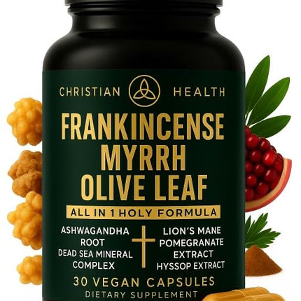 Christian Health Frankincense & Myrrh Olive Leaf Capsules – Vegan, GMP-Certified