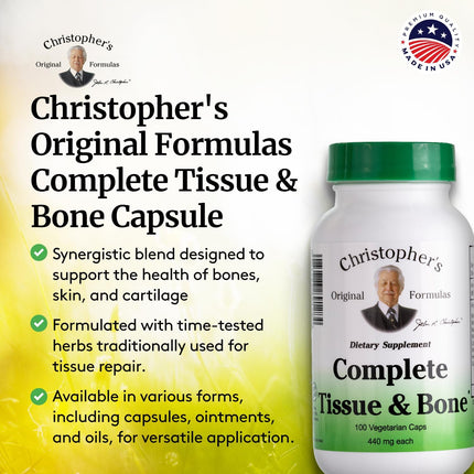 Christopher's Original Formulas Complete Tissue & Bone Formula – 100 VCaps | Herbal Support for Bones & Connective Tissue - Pack of 3