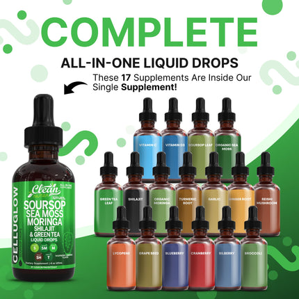 Clean Nutra CelluGlow Liquid Drops – Soursop, Sea Moss, Moringa (120 mL) Raspberry Lemonade