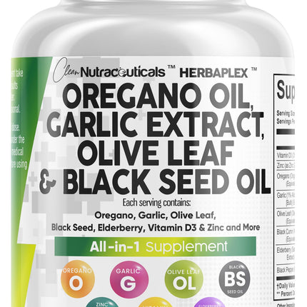 Oregano Oil Capsules with Black Seed, Garlic & Elderberry – Immune Support | Zinc & Vitamin D3