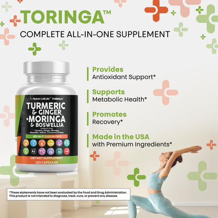 Clean Nutra All-in-One Turmeric Moringa Supplement Ginger Boswellia Saffron - 1Pack