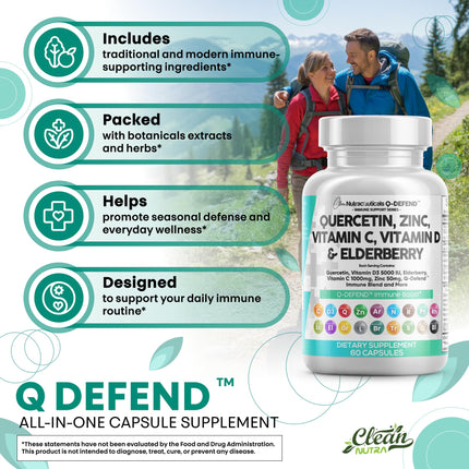 Clean Nutraceuticals Quercetin Zinc Vitamin C Vitamin D Bromelain Elderberry – Lung Immune Support for Adults