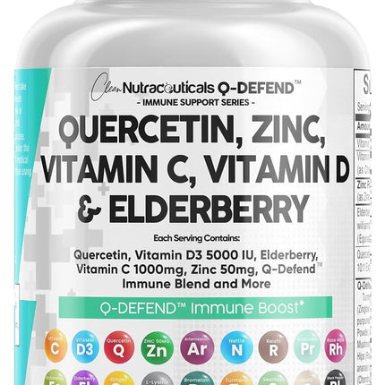Clean Nutraceuticals Quercetin Zinc Vitamin C Vitamin D Bromelain Elderberry – Lung Immune Support for Adults