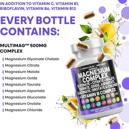 Clean Nutraceuticals MultiMag Magnesium Complex - 9 Magnesium Forms + B Vitamins (180 Capsules, Pack of 2)