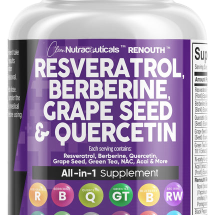 Clean Resveratrol Supplement with Berberine, Grape Seed & Quercetin
