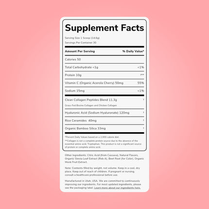 Clean Simple Eats Collagen Powder and Beauty Blend - Strawberry Colada, 30 Servings