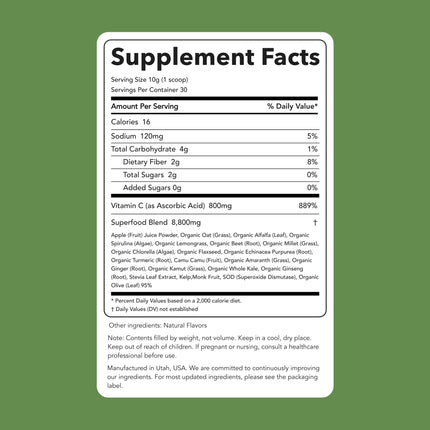Clean Simple Eats Super Greens Powder – Gluten Free, Naturally Flavored, 30 Servings