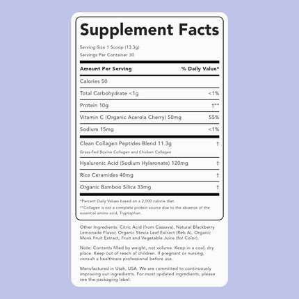 Clean Simple Eats Collagen Powder + Beauty Blend – Blackberry Lemonade, 30 Servings