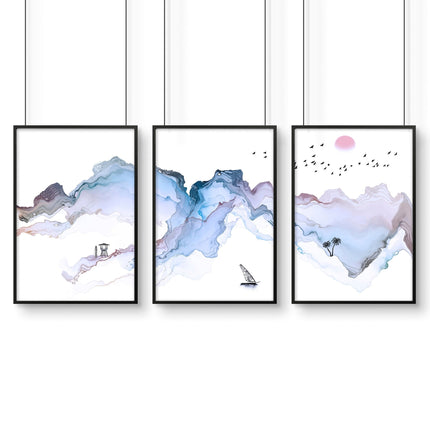 Pictures for a home office | set of 3 Coastal wall art prints