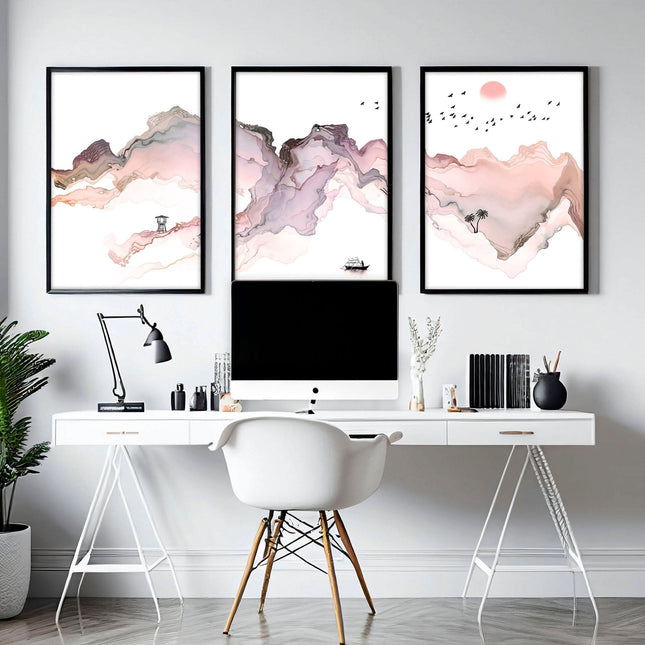 Framed coastal wall art for home office decor | set of 3 wall art