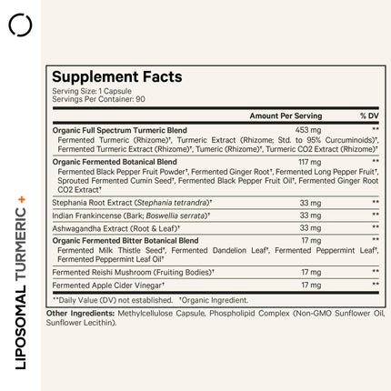 Codeage Organic Turmeric Supplement - 95% Curcumin, Liposomal Fermented Botanicals, 90 Capsules