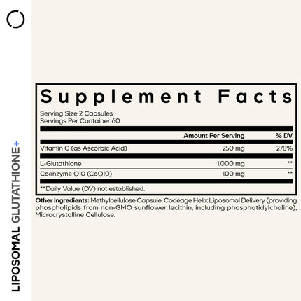 Codeage Liposomal Glutathione+ Supplement - 1000 mg Reduced L-Glutathione, Vitamin C, CoQ10 - Liposomal Delivery - Non-GMO - 120 Capsules