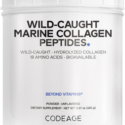 Codeage Marine Collagen Powder | Wild-Caught Fish Collagen, Type I & III, 15.87 oz