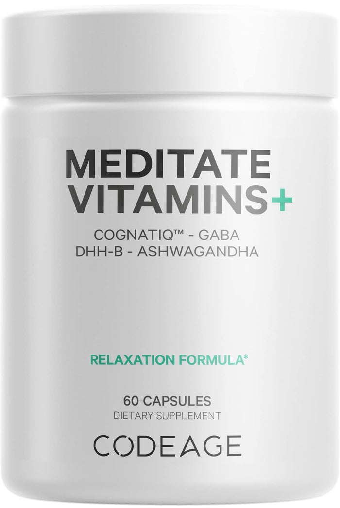 Codeage Meditate Vitamins+ Supplement – CognatiQ, DHH-B, GABA, Ashwagandha | BDNF Support | Vegan, Non-GMO, Gluten-Free – 60 Capsules