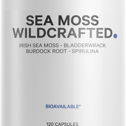 Codeage Raw Wildcrafted Irish Sea Moss + Spirulina, Bladderwrack, Burdock – 120 Capsules