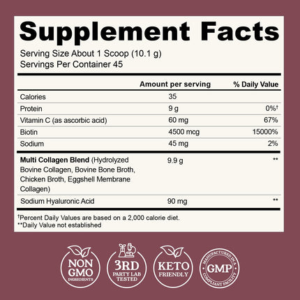 Multi Collagen Peptides Powder I-II-III-V-X with Hyaluronic Acid | Keto & Non-GMO
