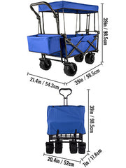 VEVOR Folding Wagon Cart W/ Adjustable Handle Bar Removable Canopy Oxford Cloth Collapsible Shopping Outdoor Camping Beach Cart