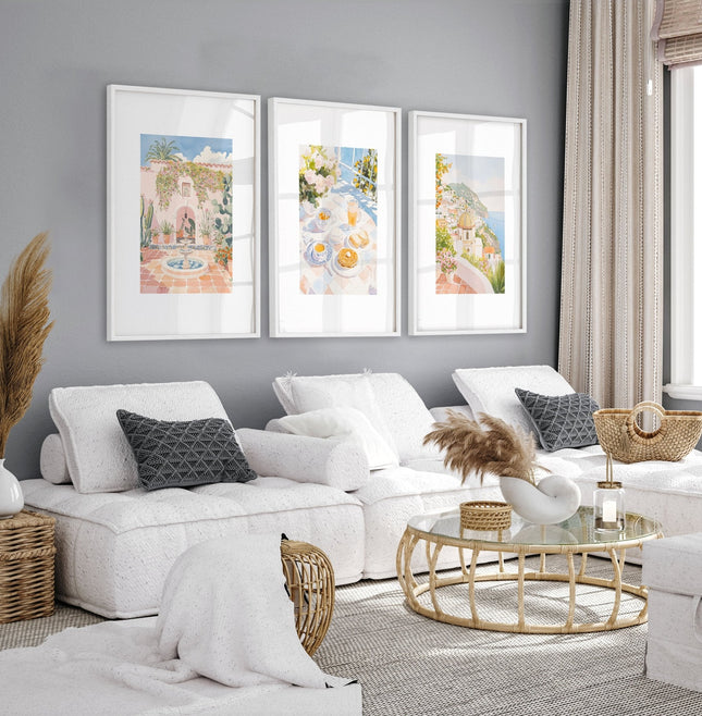 Color Painting For Living Room | Set of 3 Beach Decor Wall art Prints