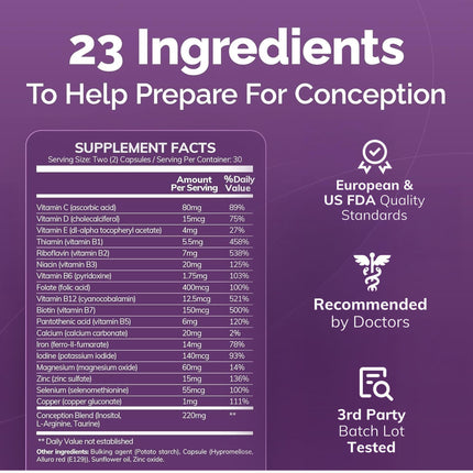 CONCEIVE PLUS Women's Fertility Support - Prenatal Multivitamin for Conception | Non-GMO, Vegan | 30 Days