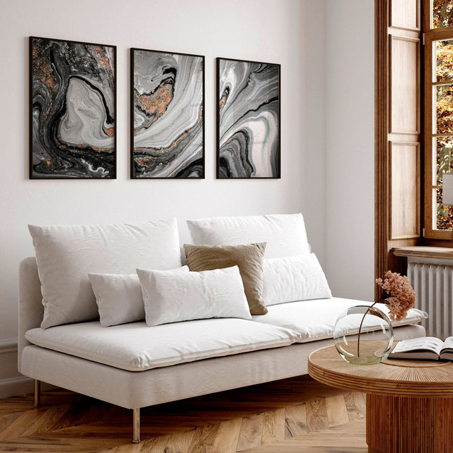 Living Room Wall Decor Ideas | Set of 3 Marble Art Prints