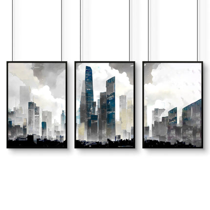 Contemporary Art Wall Decor | Set of 3 Urban Skyscrapers Wall art Prints