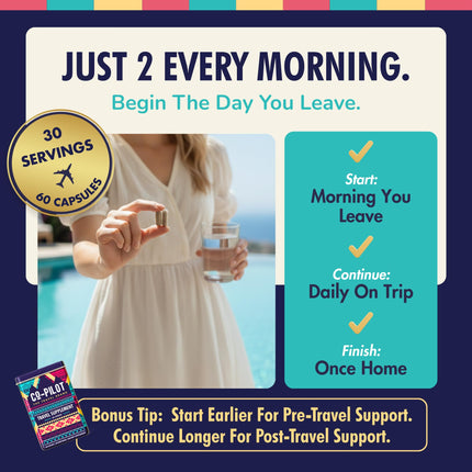 Co-Pilot Travel Vitamin: Jet Lag, Immunity, Digestion & Calm | Vegan, 60 Count