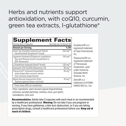 Integrative Therapeutics ProThrivers Wellness Flavonoid Complex - CoQ10, Curcumin, Green Tea, L-Glutathione | 120 Capsules | Dairy Free