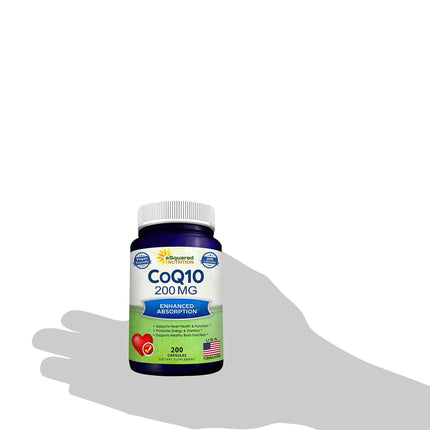 aSquared Nutrition CoQ10 (200 Capsules, 200mg) – High-Absorption Vegan CoQ10 (Ubiquinone) Supplement