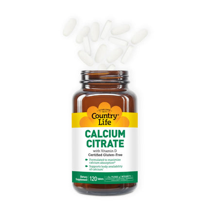 Country Life Calcium Citrate with Vitamin D 500mg – Highly Absorbable, Gluten Free, Vegan, Halal, Non-GMO – 2 x 120 Tablets