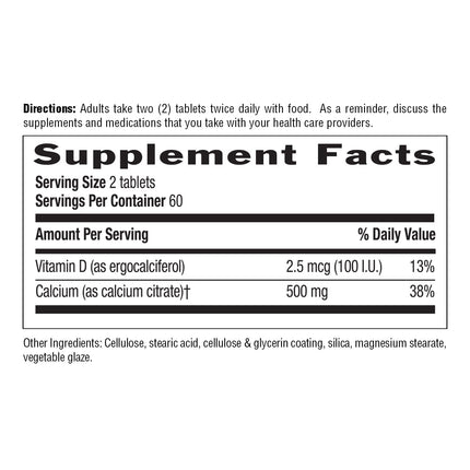 Country Life Calcium Citrate with Vitamin D 500mg – Highly Absorbable, Gluten Free, Vegan, Halal, Non-GMO – 2 x 120 Tablets