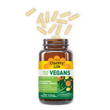 Country Life Max for Vegans - 120 Vegan Capsules - Daily Multivitamins - Immune Support Supplement - Gluten-Free