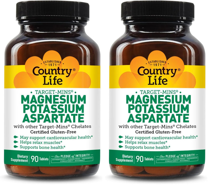 Country Life Target-Mins Magnesium Potassium Aspartate 600mg/198mg – 90 Tablets – Gluten Free & Vegan (Pack of 2)