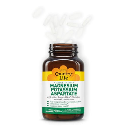 Country Life Target-Mins Magnesium Potassium Aspartate 600mg/198mg – 90 Tablets – Gluten Free & Vegan (Pack of 2)