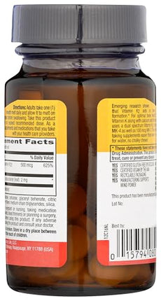 Country Life Vegan Vitamin K2 500 mcg - MK-4 & MK-7, 60 Chewables, Strawberry Flavor