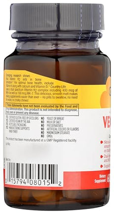 Country Life Vegan Vitamin K2 500 mcg - MK-4 & MK-7, 60 Chewables, Strawberry Flavor