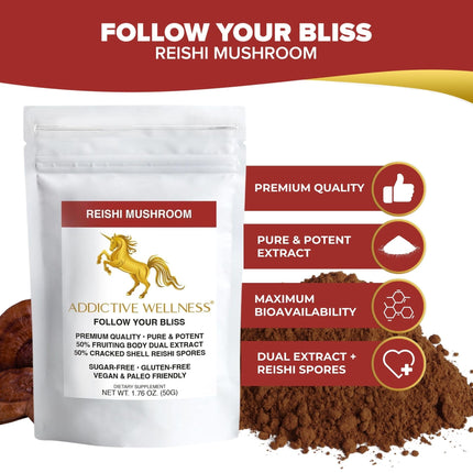 Reishi Mushroom Extract Powder + Spores (50/50) - Wood-Grown Ganoderma 50g