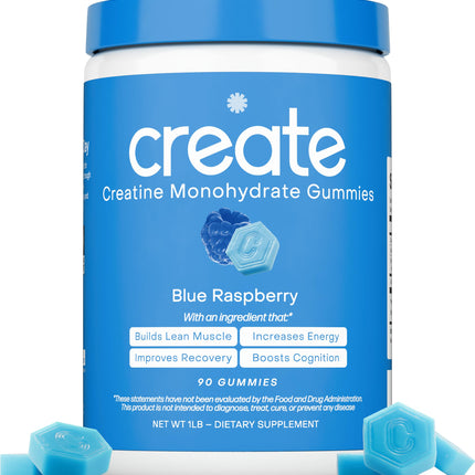 Create Creatine Monohydrate Gummies – 1.5g per Gummy, Vegan, Anti-Melting