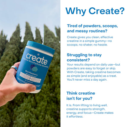 Create Creatine Monohydrate Gummies – 1.5g per Gummy, Vegan, Anti-Melting