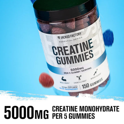 Jacked Factory Creatine Gummies – 5g Daily Dose (1g per Gummy) – Vegan, Third-Party Tested, 150 Gummies, Blue Raspberry