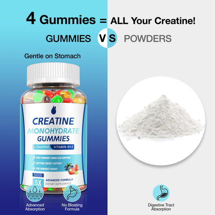 Creatine Gummies 5g Monohydrate – Vegan, Low Sugar, 2 Pack