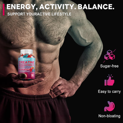 Creatine Monohydrate Gummies 8000mg with BCAA, L-Carnitine, Taurine & Vitamin B12 – Pre-Workout Supplement for Muscle Growth, 180 Count (Men & Women)
