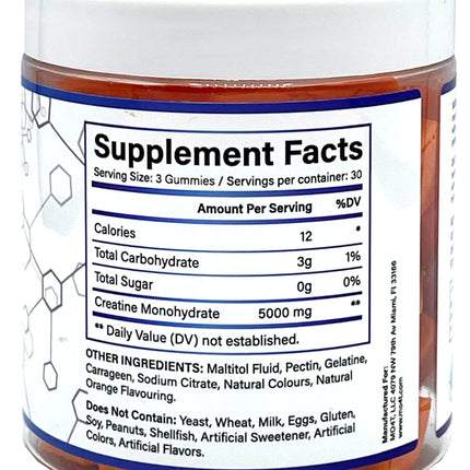 Creatine Monohydrate Gummies 5000 mg - Sugar Free Orange Flavor | Men & Women