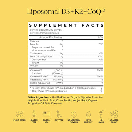 CYMBIOTIKA Vitamin D3 + K2 + CoQ10 Liquid – Liposomal Vegan D3K2CoQ10 for Immune, Heart & Bone Health | Tangerine Flavor (2-Pack)