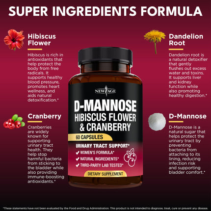D-Mannose with Cranberry & Hibiscus - High Strength Urinary Tract Health (120 Capsules)