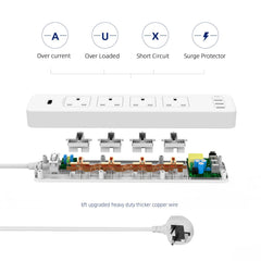 Maplin 1.8m 4 Socket 13 Amp Extension Lead with 2x USB-A / 1x USB-C Ports
