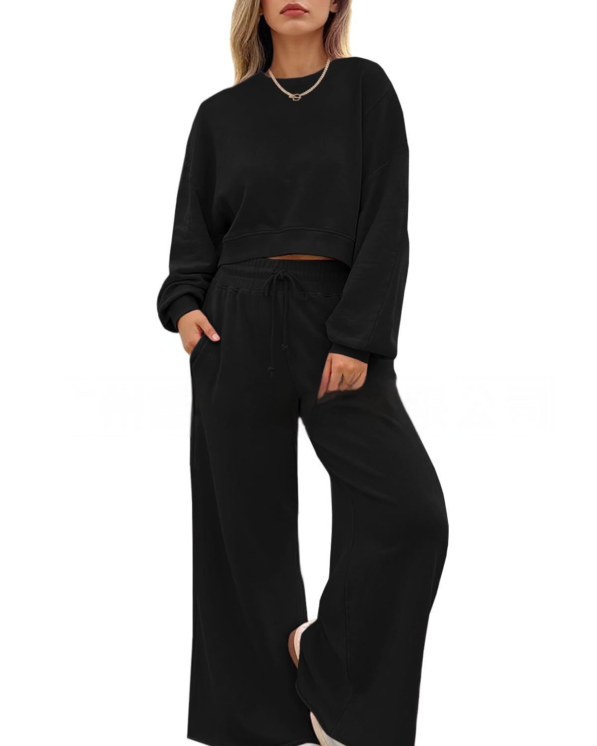 Women's Solid Color Casual Long Sleeves Trousers Two-piece Set
